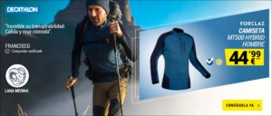Camiseta lana merina Decathlon manga larga de trekking en montaña - Forclaz MT500 Hybrid